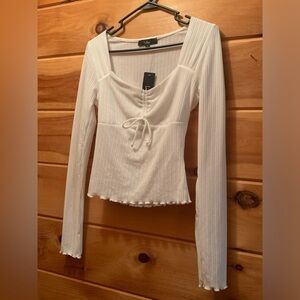 Lulu’s NWT Constant Cuteness White Ribbed Knit Long Sleeve Top. Size small